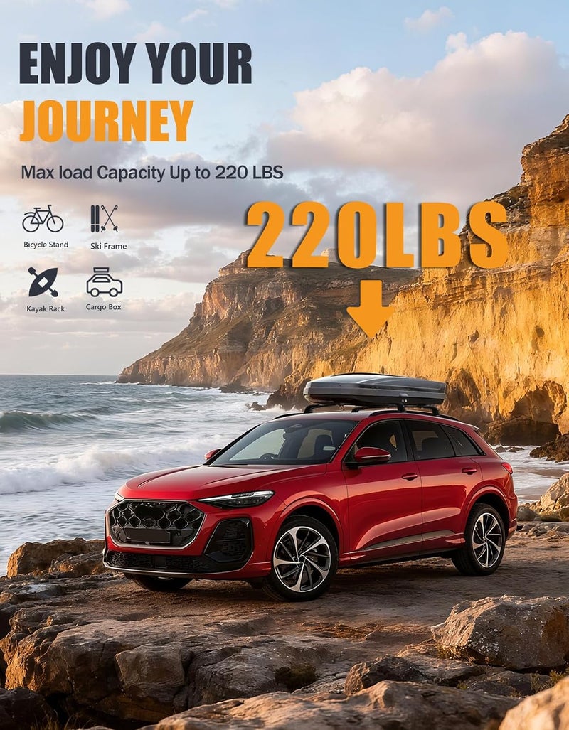 KINGGERI 220lb Lockable Roof Rack Cross Bars Compatible with Audi Q5 2018 2019 2020 2021 2022 2023 2024 2025 2026 with Flush Side Rails, Heavy Duty Aluminum Roof Rails Crossbars Luggage Accessories - Image 3